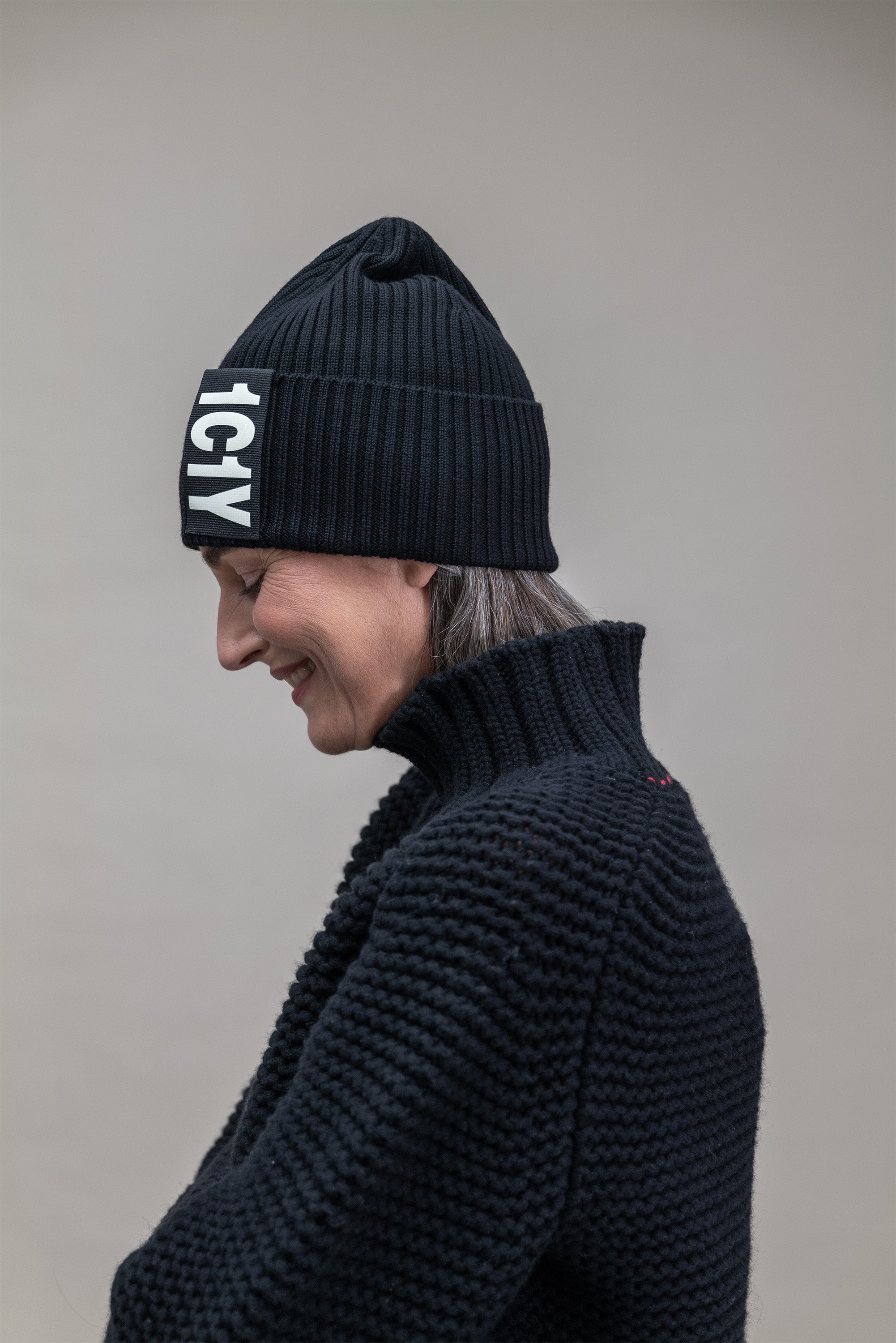 Black Merino Beanie with 1C1Y Logo