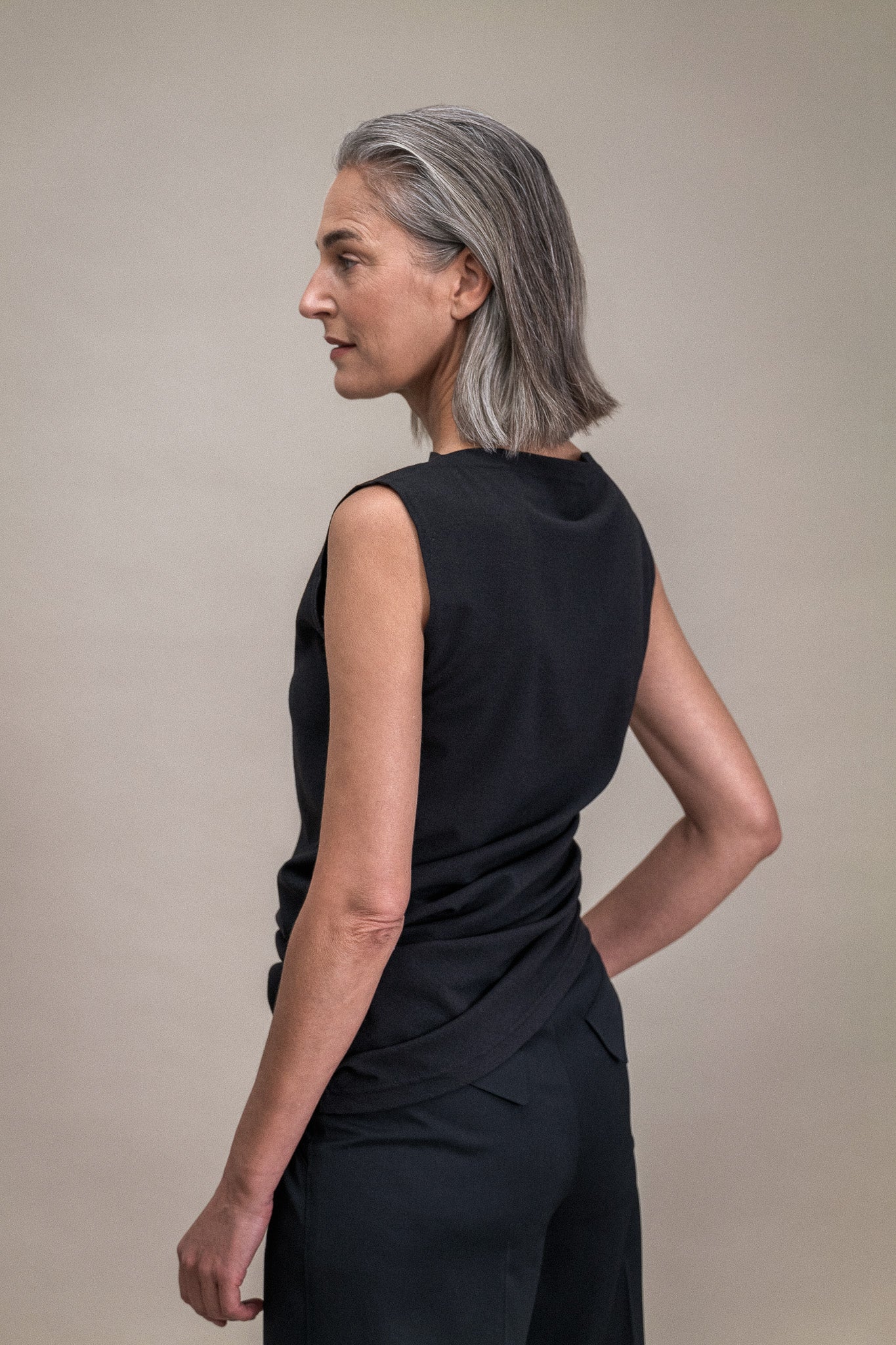 Asymmetric Draped Top in Black