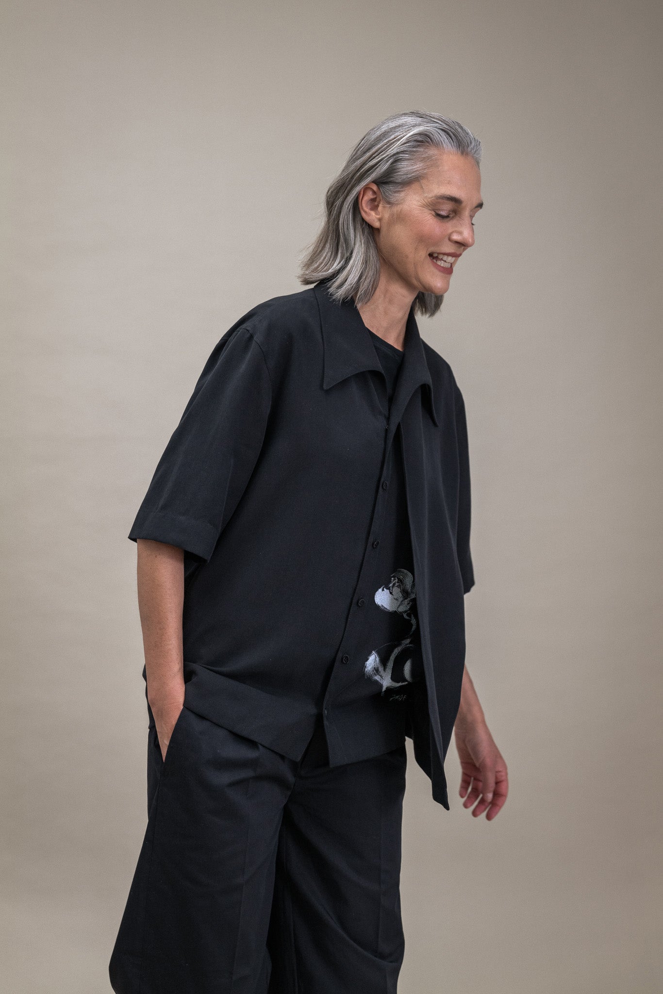 Minimalist Blouse in Black with Flower Print