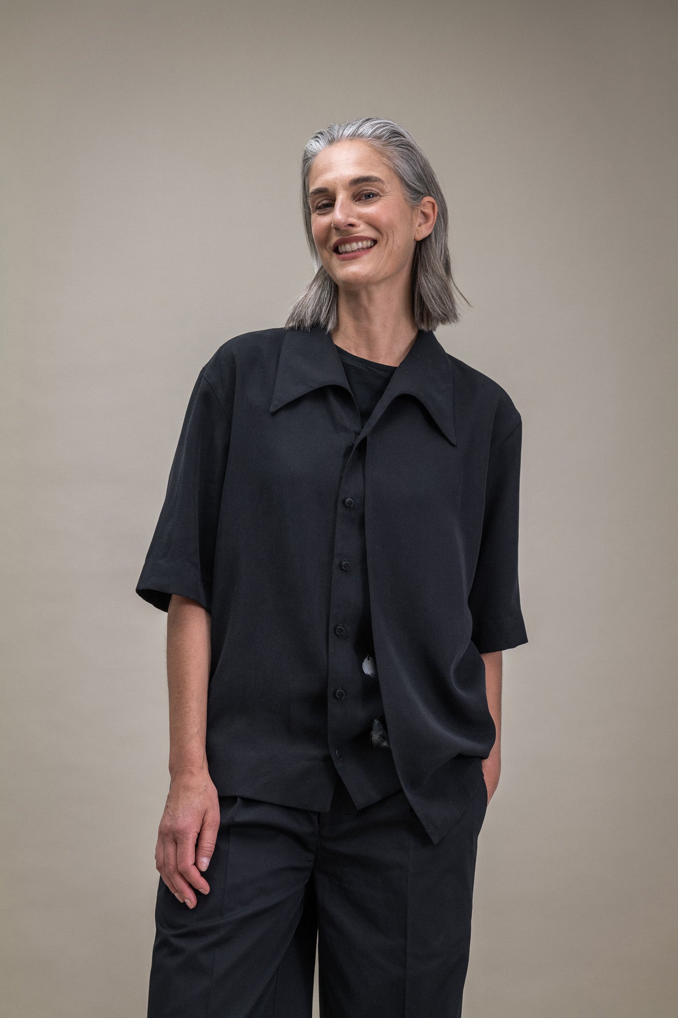 Minimalist Blouse in Black with Flower Print