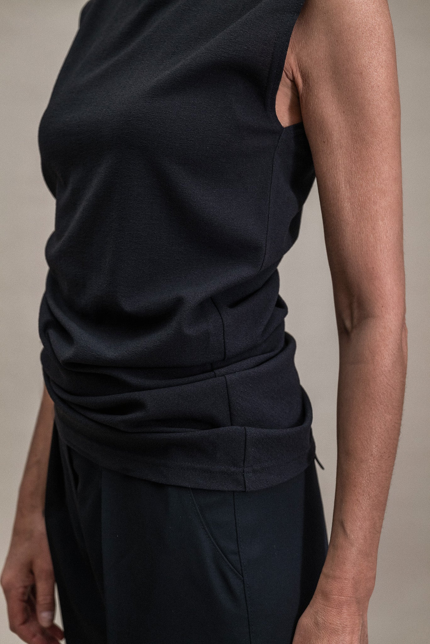 Asymmetric Draped Top in Black - 1C1Y | One Child One Year