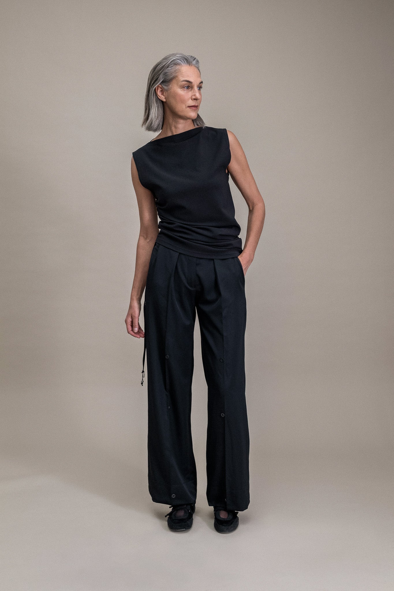 Asymmetric Draped Top in Black - 1C1Y | One Child One Year