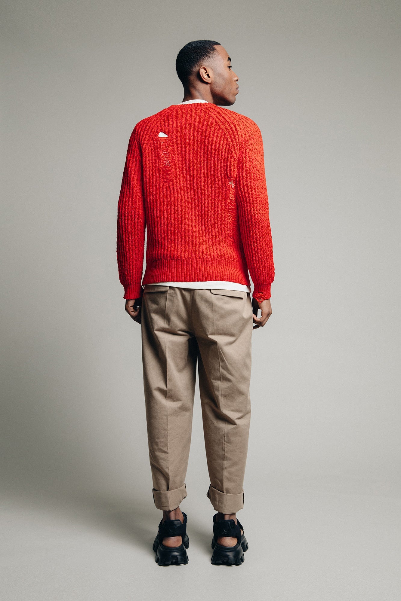 Distressed Knit Sweater in Red - 1C1Y | One Child One Year