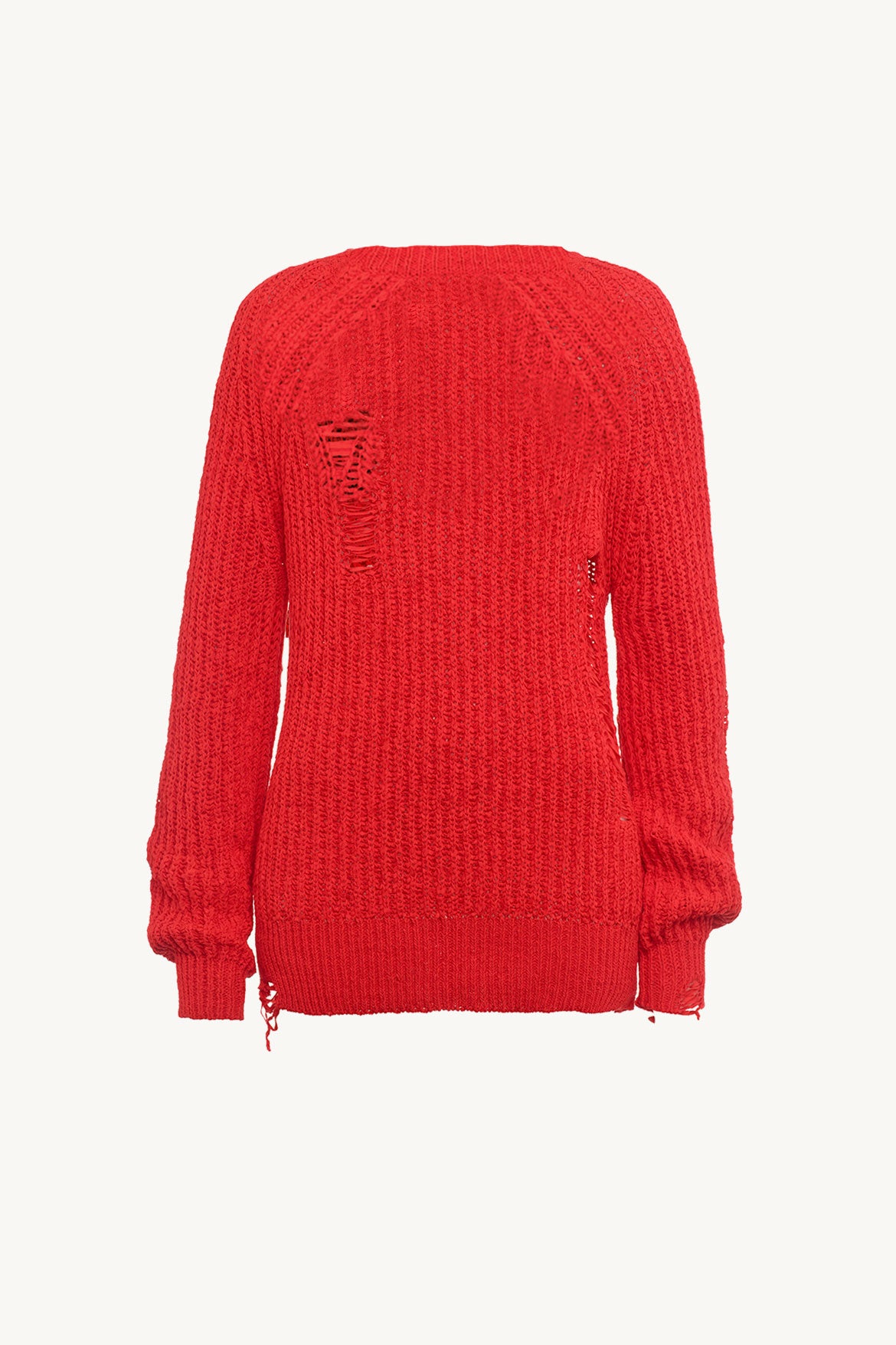 Distressed Knit Sweater in Red