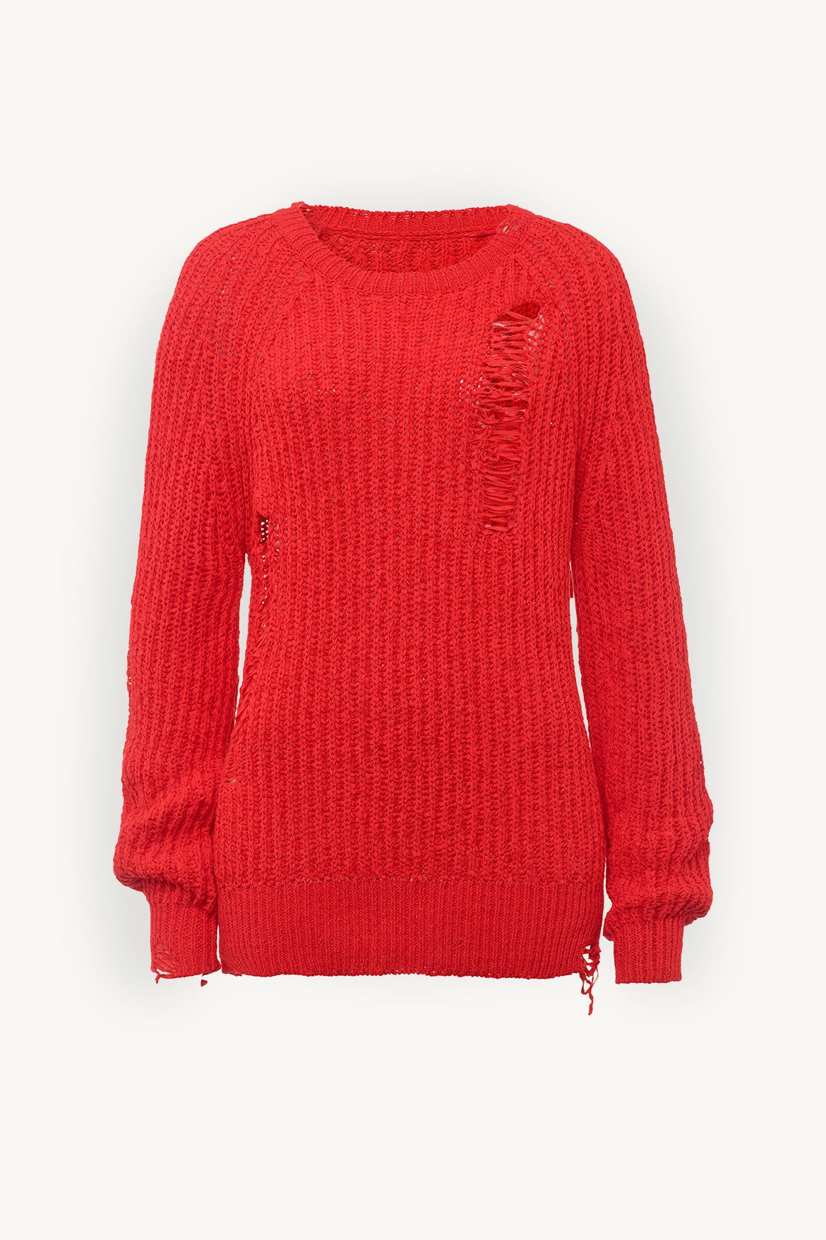 Distressed Knit Sweater in Red