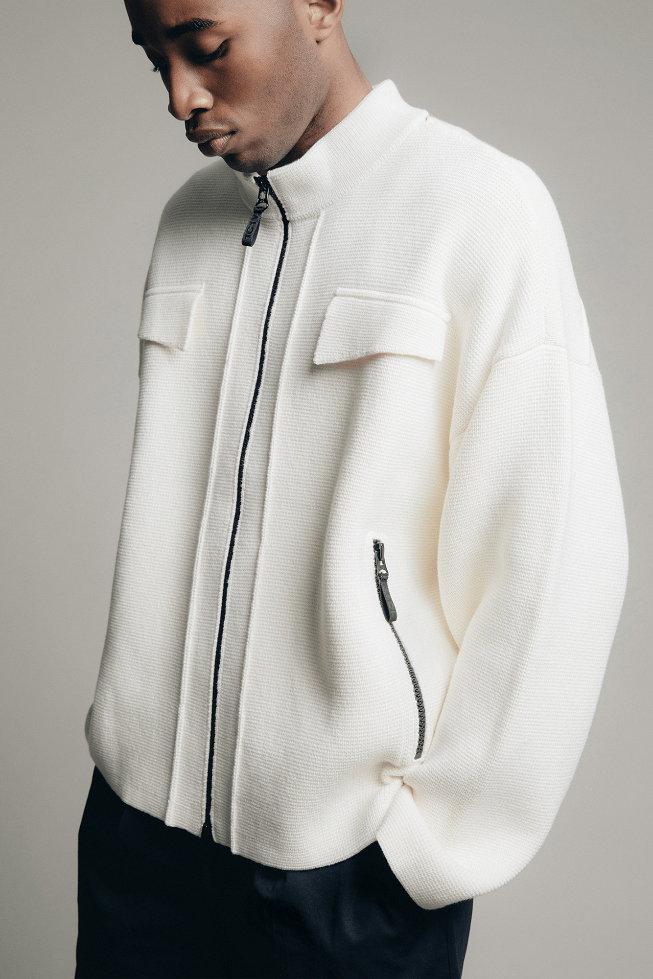 Sad1f Ivory Knit Jacket with Zipper - 1C1Y | One Child One Year