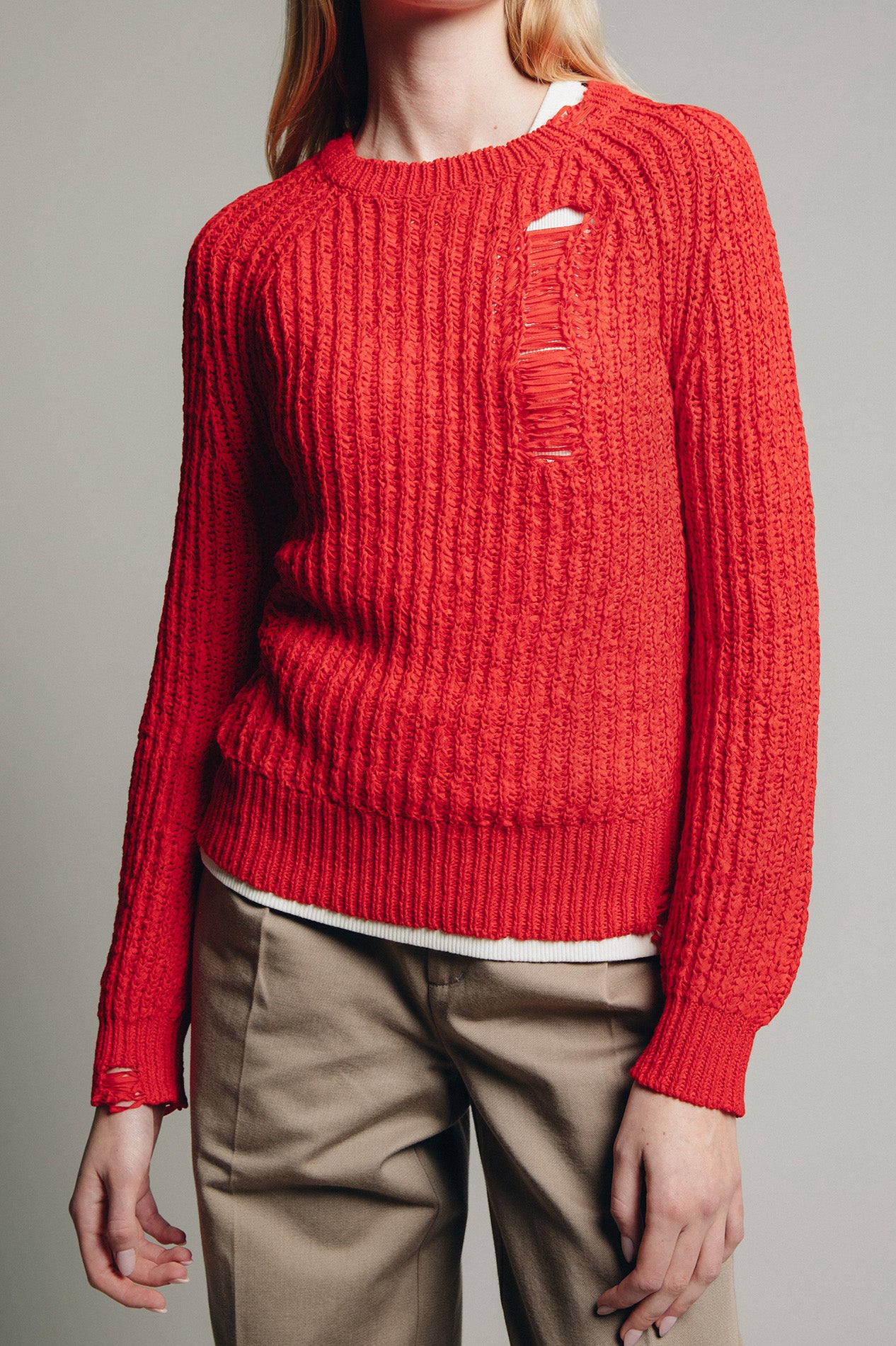 Distressed Summer Knit in Red