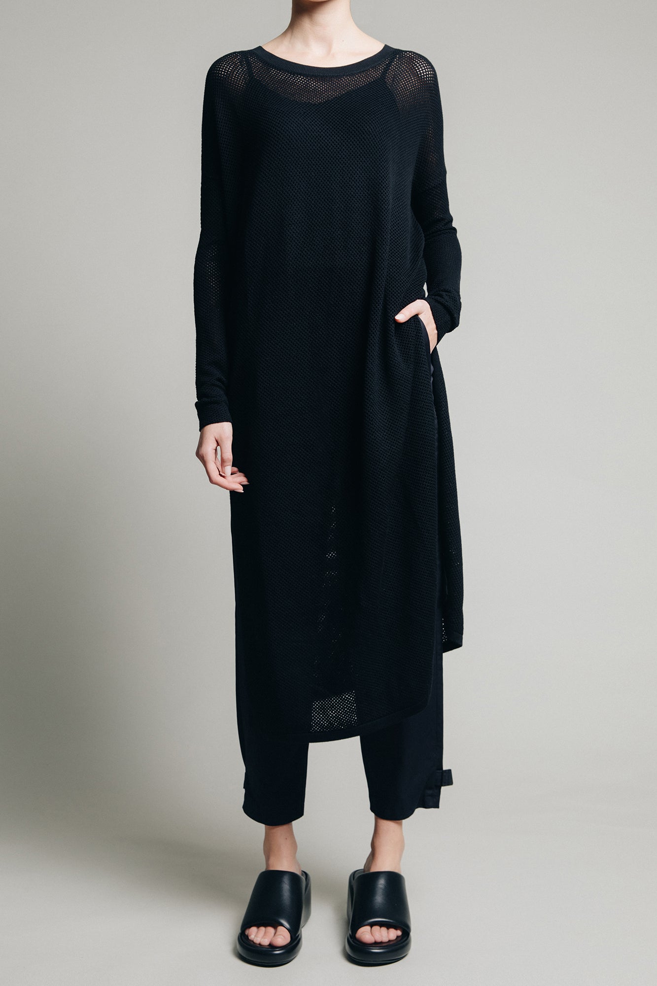 Fat1ma Knitted Mesh Tunic in Black