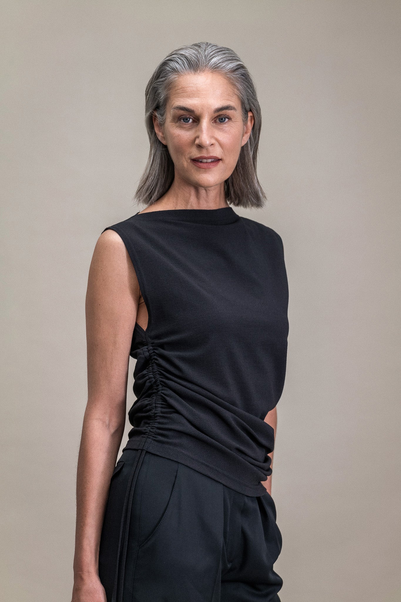 Asymmetric Draped Top in Black