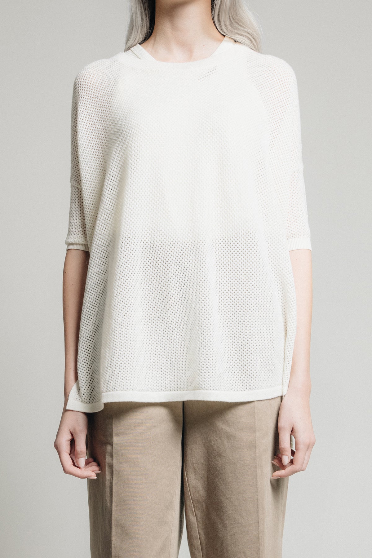 Ayd1 Knitted Mesh Top in Ivory