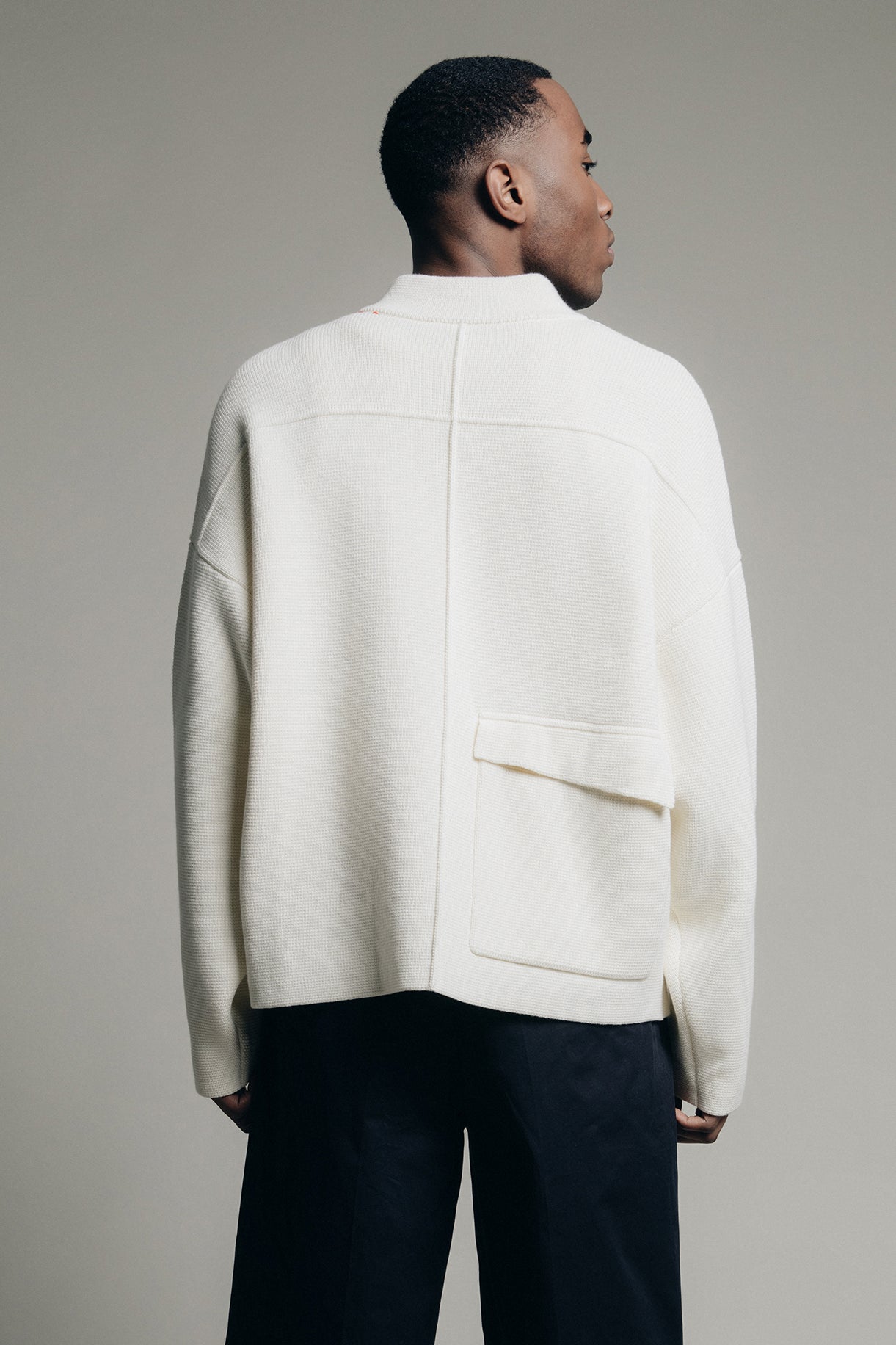 Sad1f Ivory Knit Jacket with Zipper