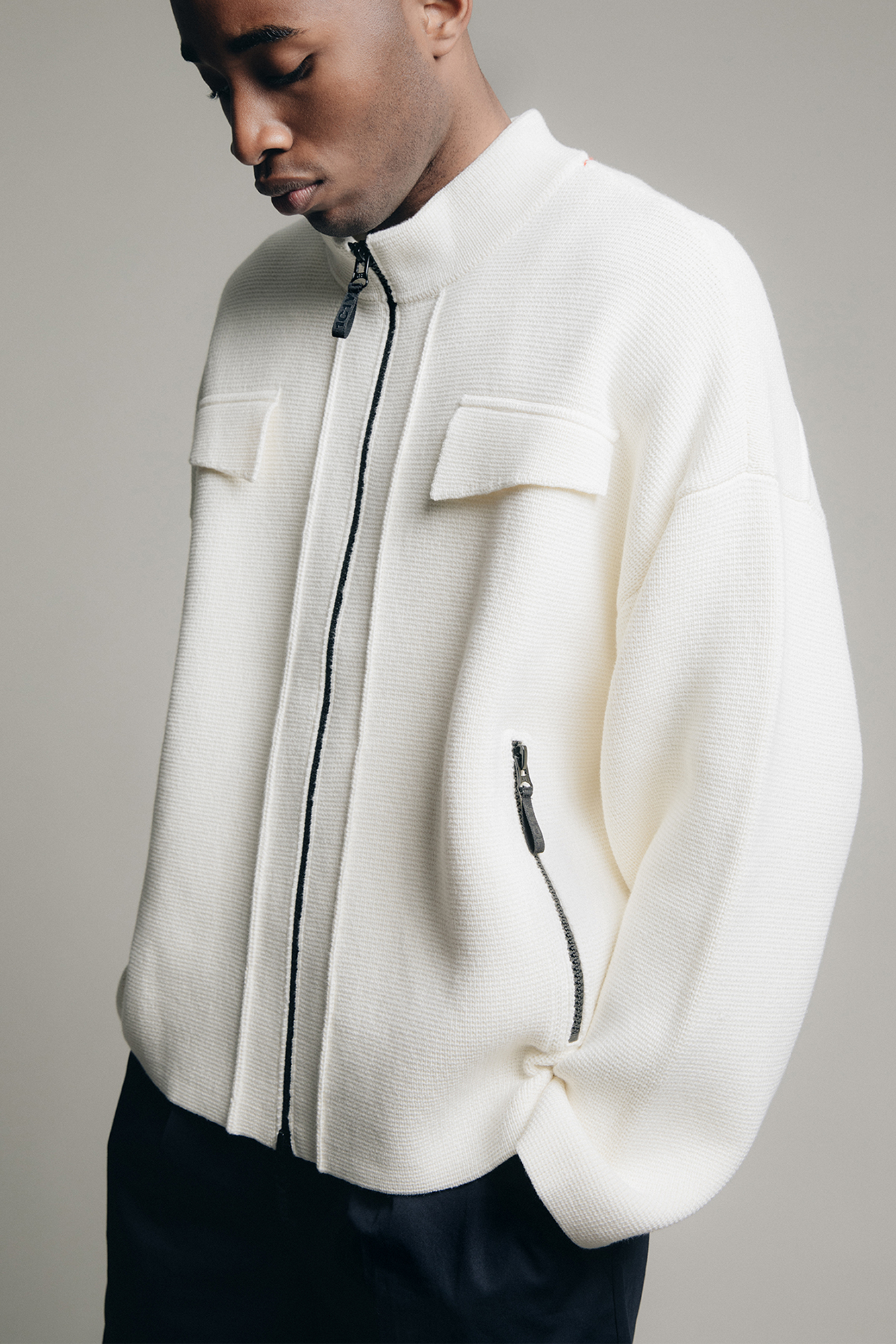 Sad1f Ivory Knit Jacket with Zipper