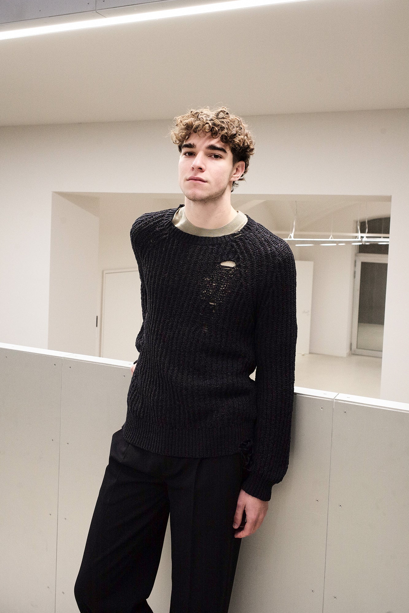 Distressed Knit Sweater in Black