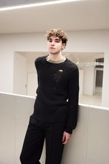 Distressed Knit Sweater in Black