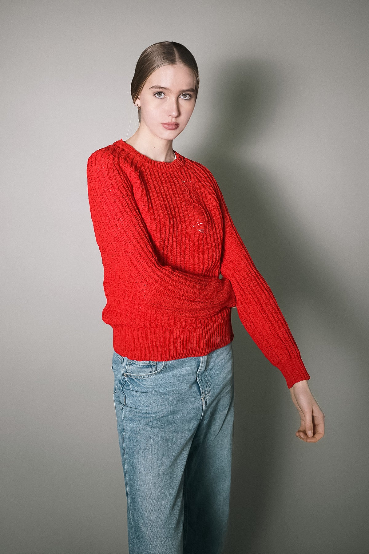 One Macro Summer Distressed Strickpullover in Rot