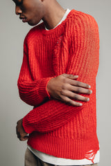 One Macro Summer Distressed Strickpullover in Rot