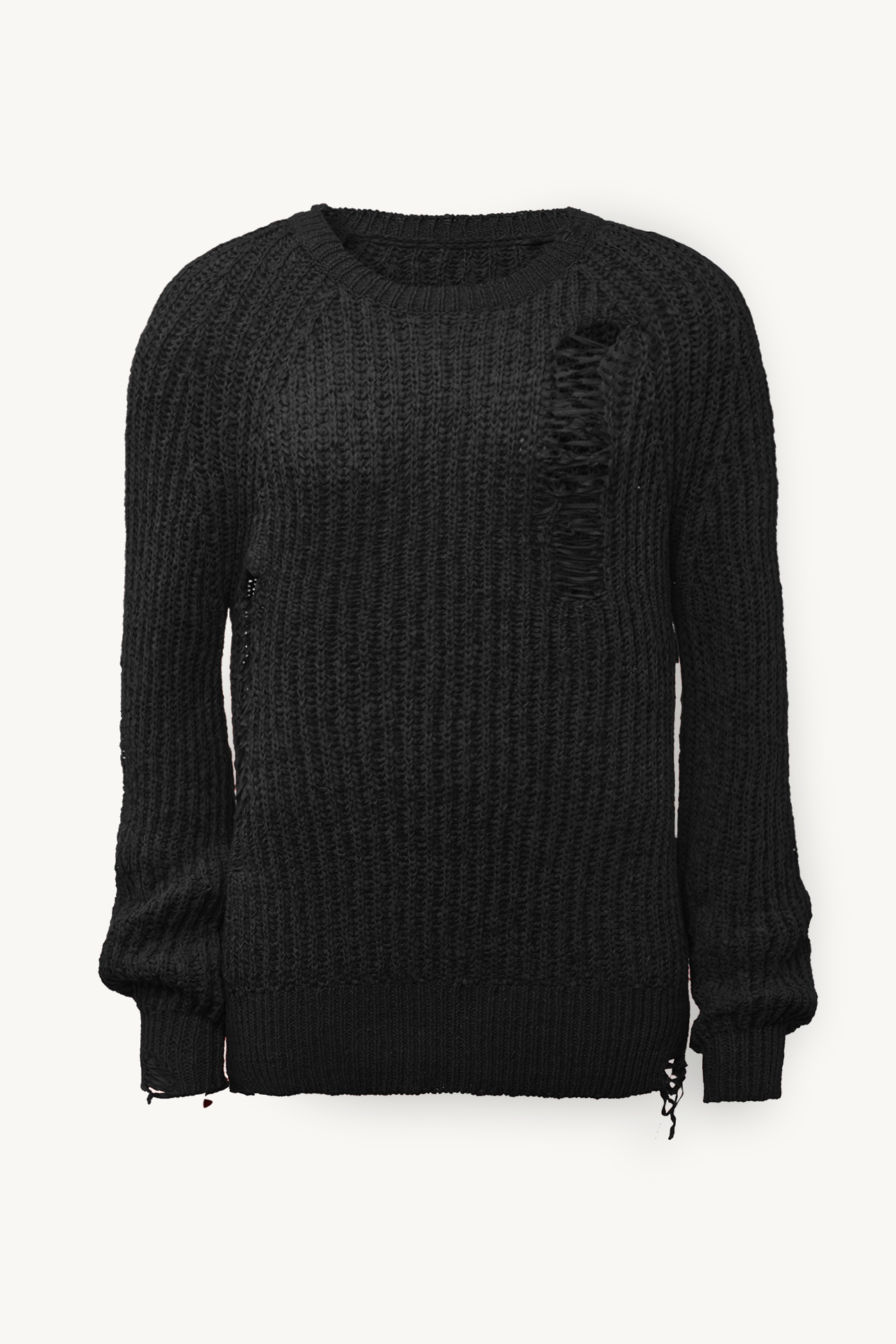 Distressed Knit Sweater in Black