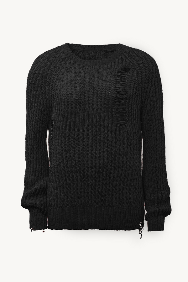 Distressed Knit Sweater in Black