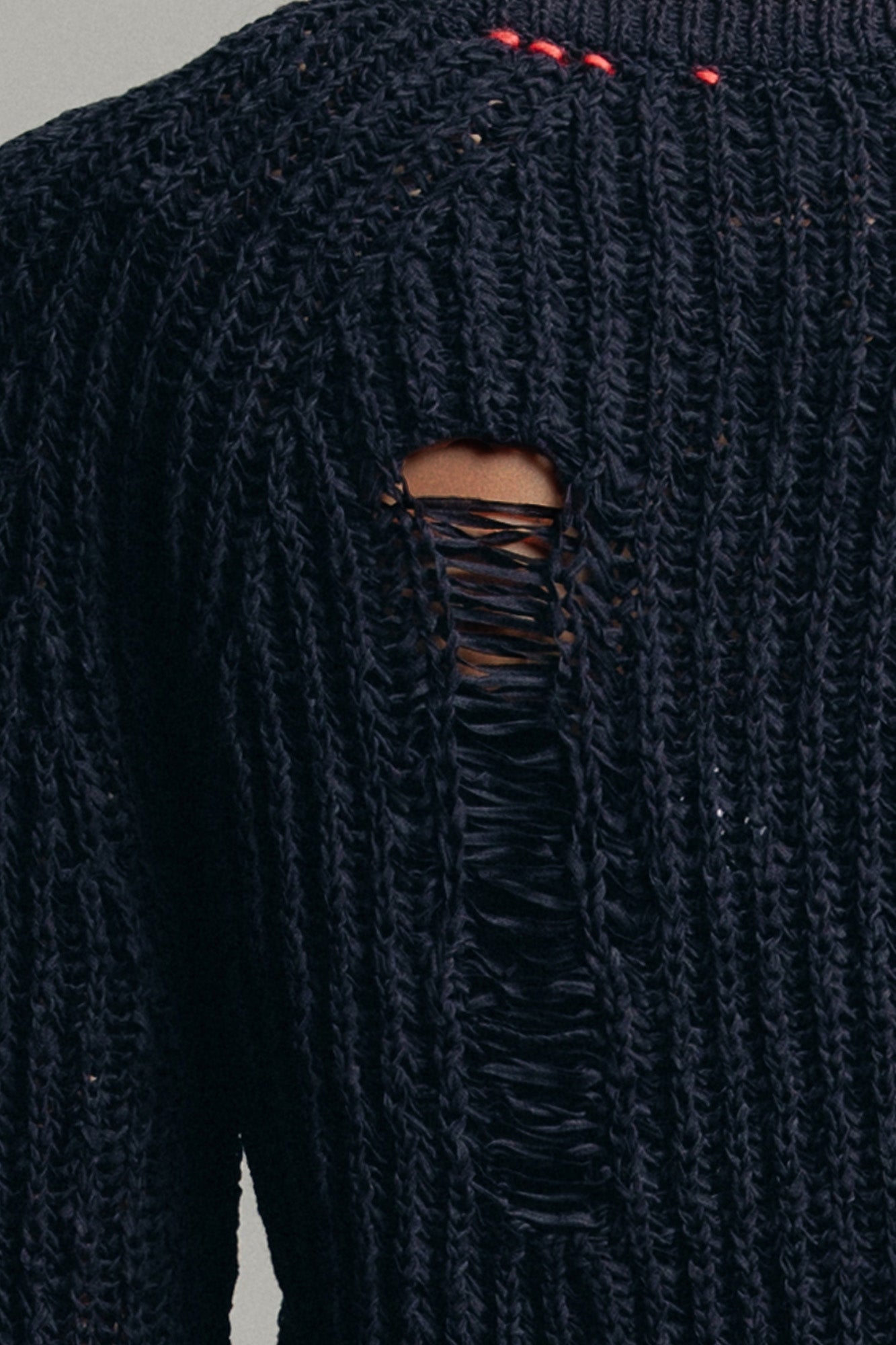 Distressed Knit Sweater in Black