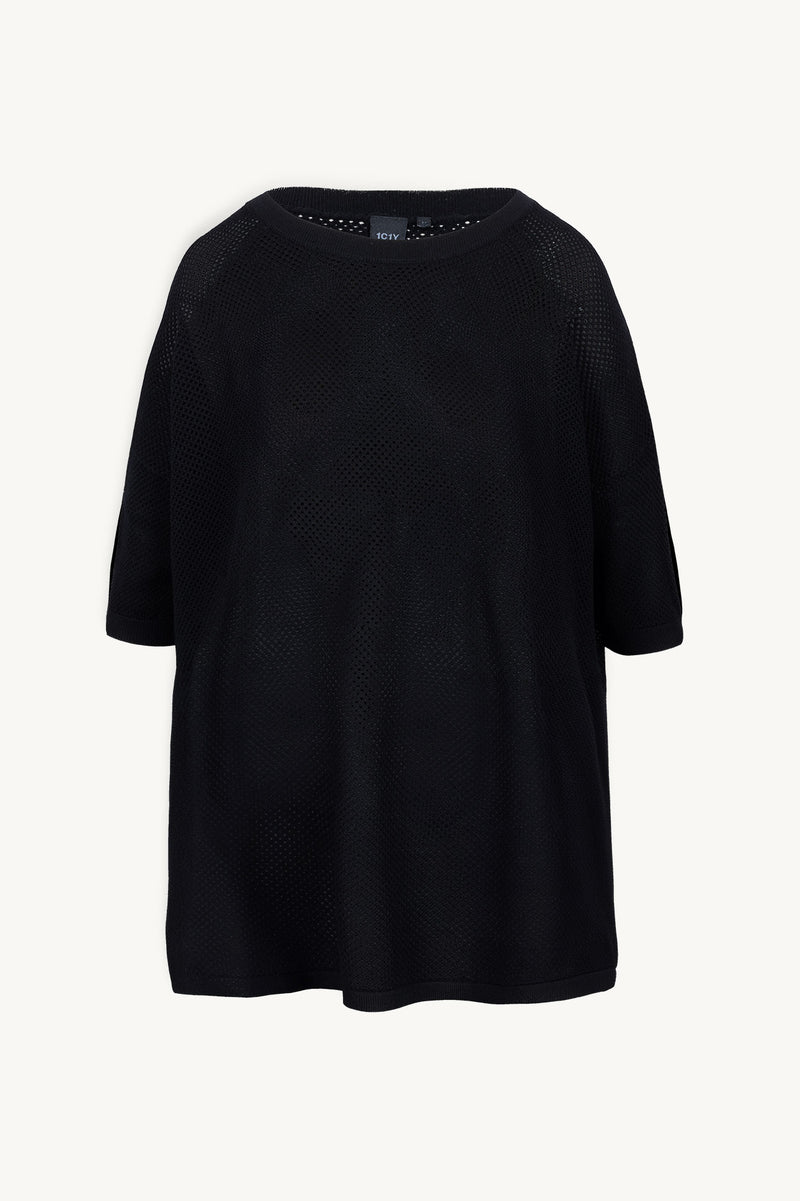Ayd1 Knitted Womens Mesh Top in Black