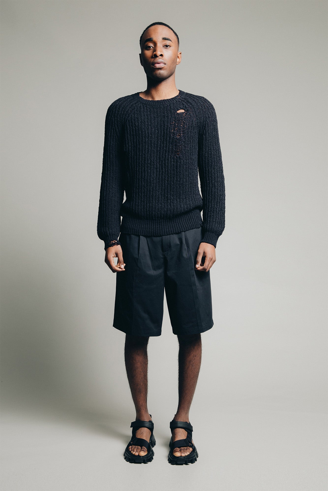 Distressed Knit Sweater in Black - 1C1Y | One Child One Year