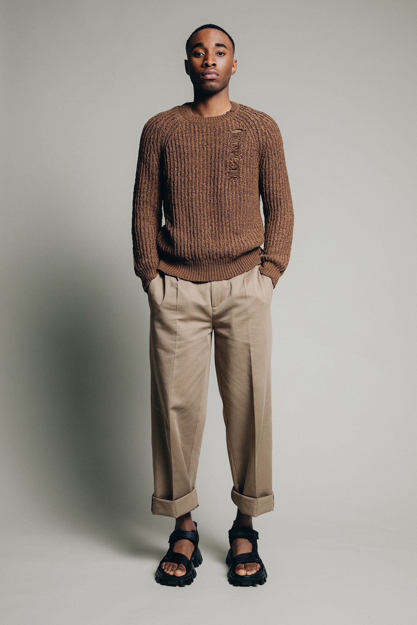 Distressed Knit Sweater in Brown - 1C1Y | One Child One Year