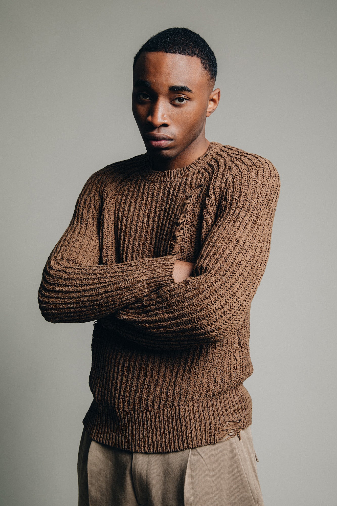 Distressed Knit Sweater in Brown - 1C1Y | One Child One Year