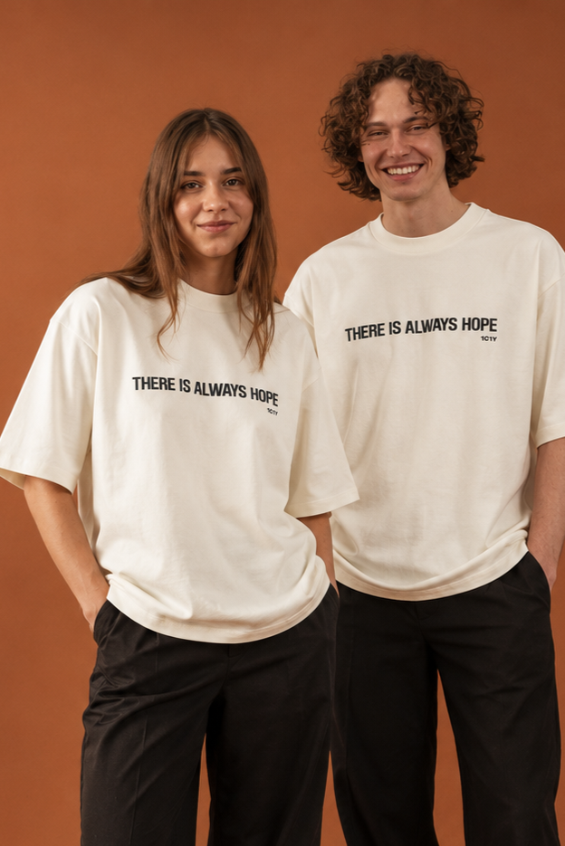 1C1Y Oversized T-Shirt in Ivory with Hope Print