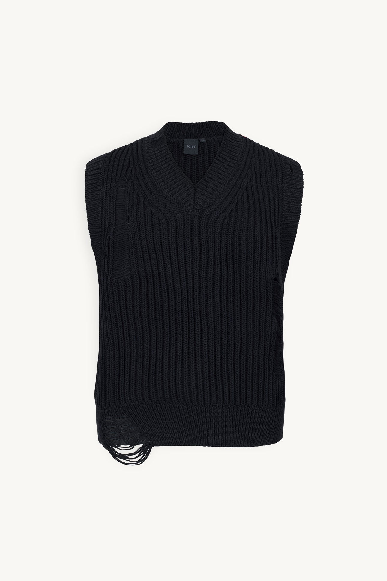 Husse1n Distressed Men Knit Vest in Black - 1C1Y | One Child One Year