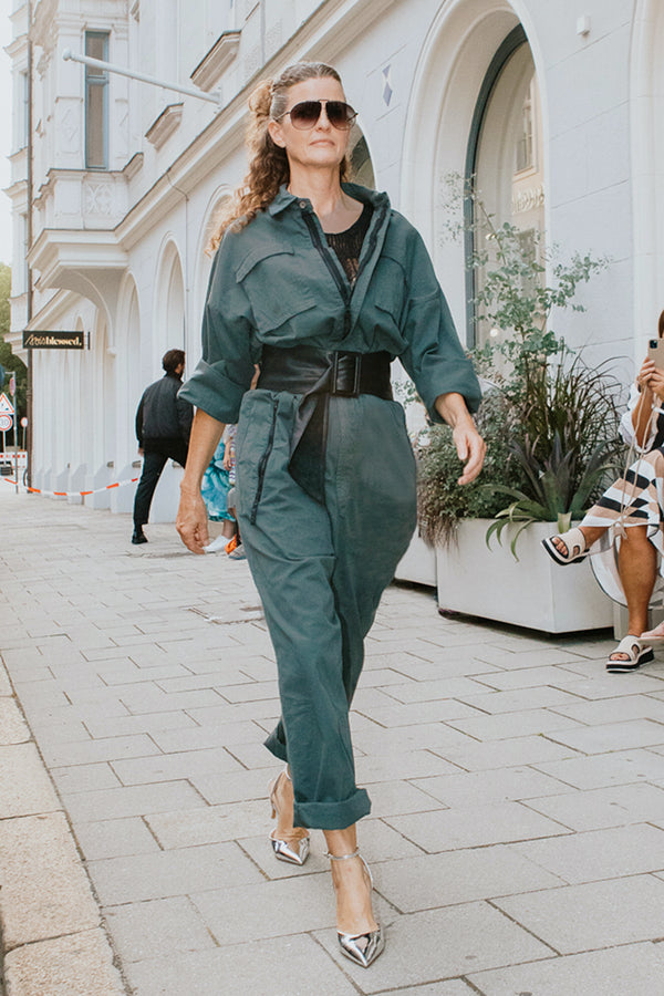 One Overall Grey Jumpsuit with Pockets