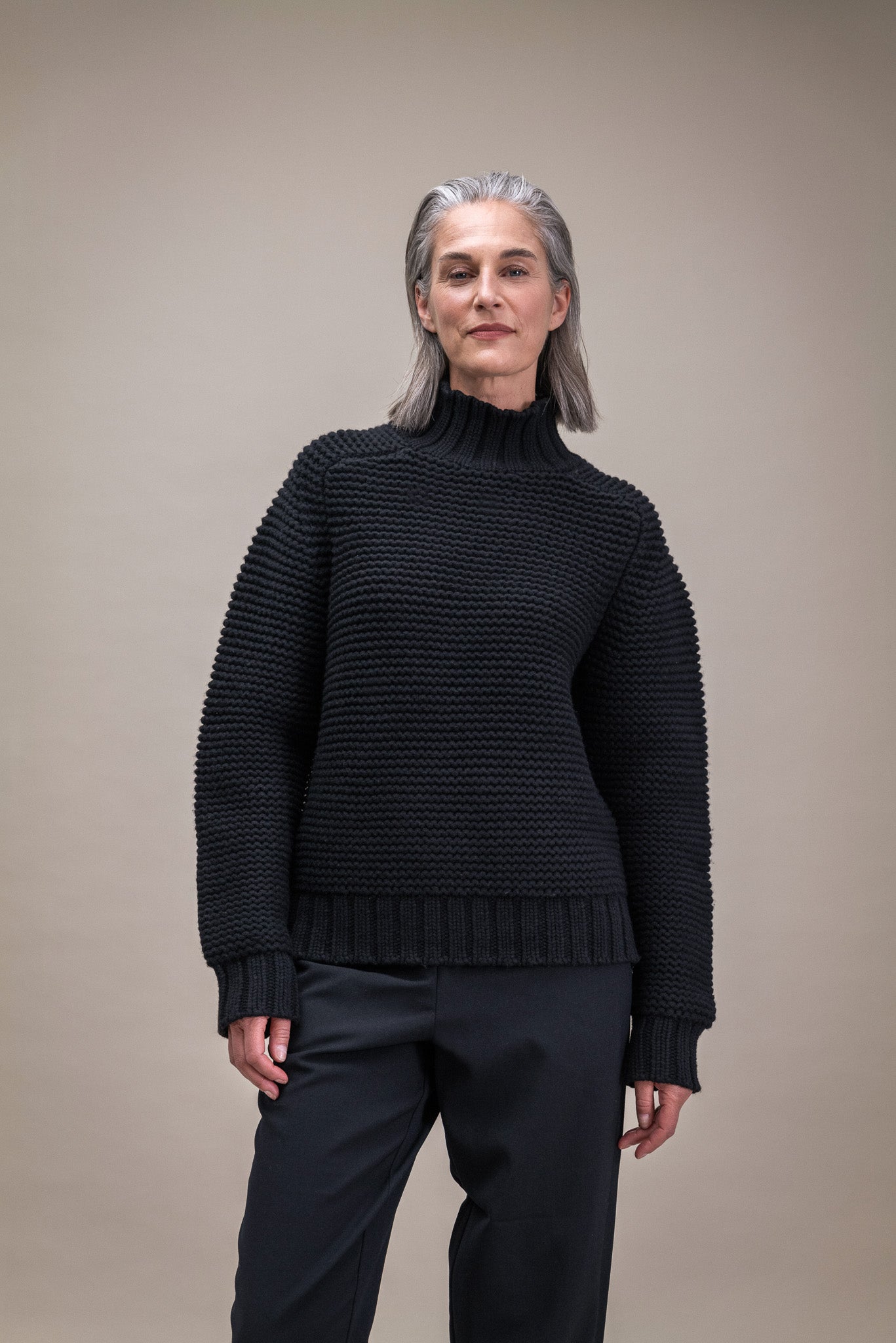 Oversized Knit Sweater in Black for Women