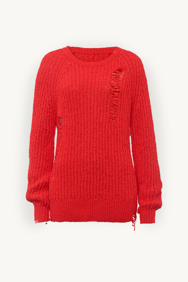 One Macro Summer Distressed Strickpullover in Rot