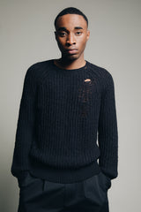 Distressed Knit Sweater in Black
