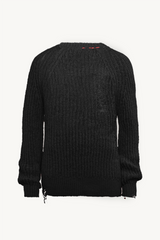 Distressed Knit Sweater in Black