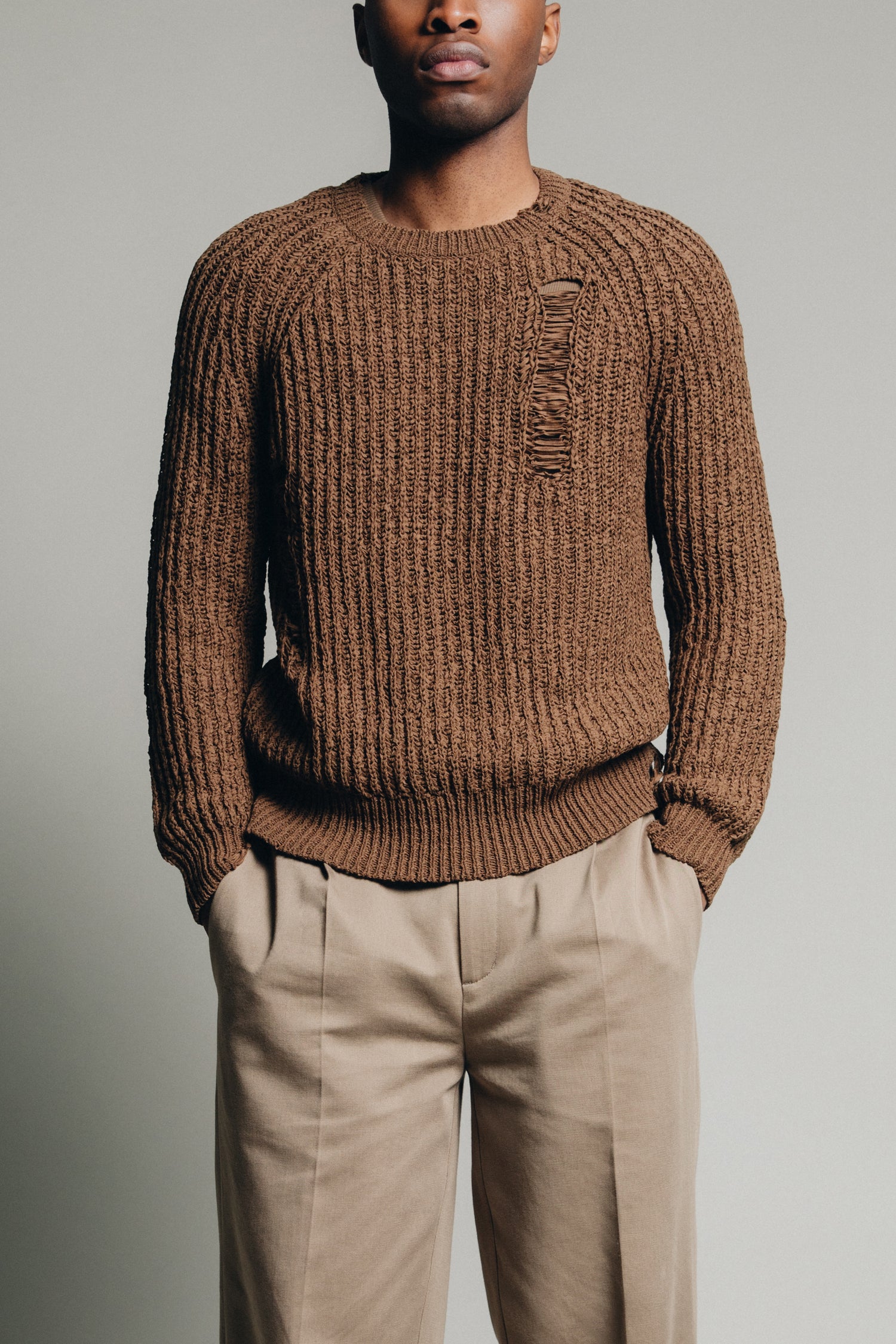 Distressed Sweater in Brown