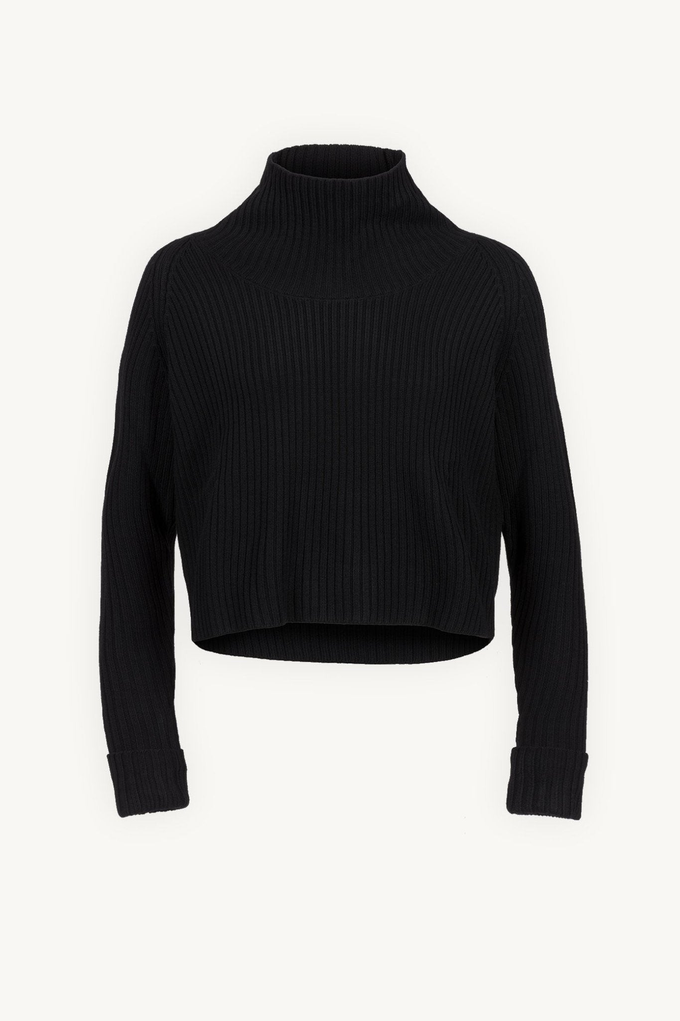 Black Mock Neck Top Merino Wool - Yul1a | 1C1Y